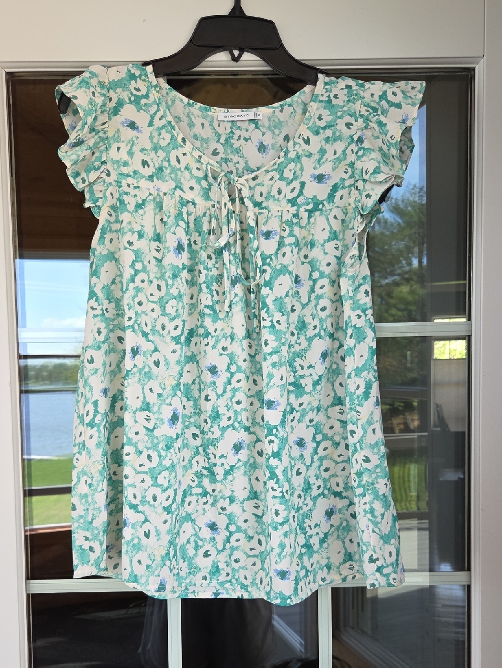 Staccato Floral Blouse in Mint Green & White, Sz S